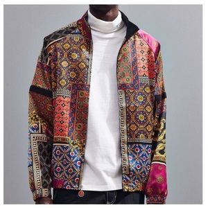 Urban Outfitters men’s scarf mixed print satin bomber jacket